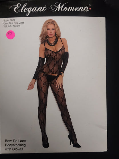 Bow Tie Lace Bodystocking with gloves